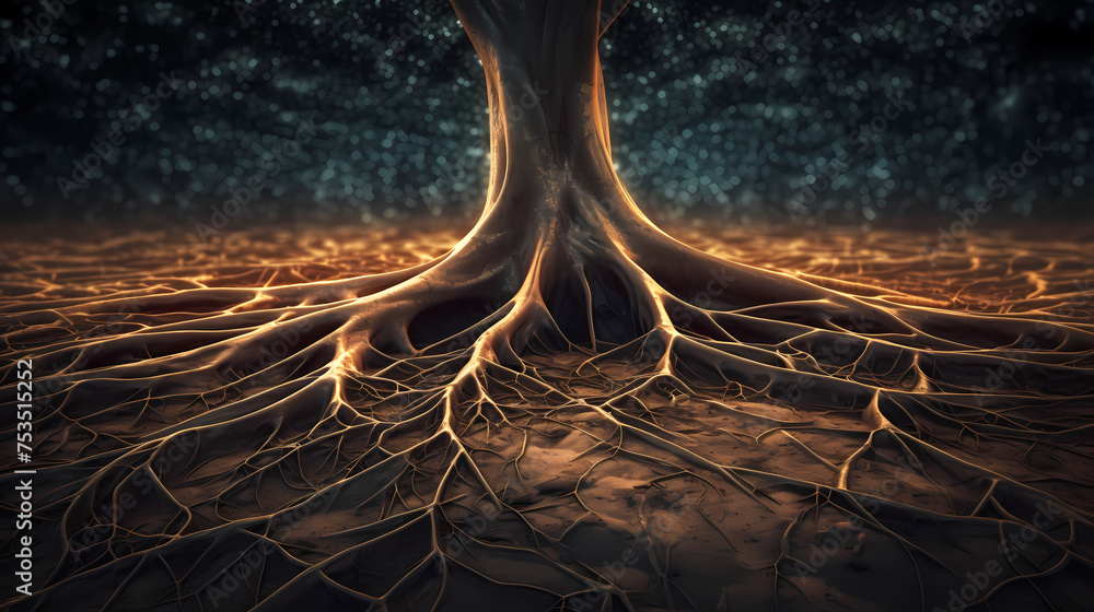 Root system of a tree growing underground, soil cross section Stock ...