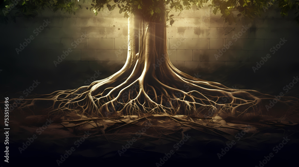 Root system of a tree growing underground, soil cross section Stock ...