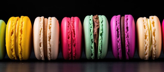 Poster - Vibrant and Colorful Row of Delicious Macarons on Display in a French Bakery
