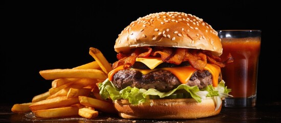 Poster - Delicious Classic American Meal: Cheeseburger, Fries, and Soda Combo