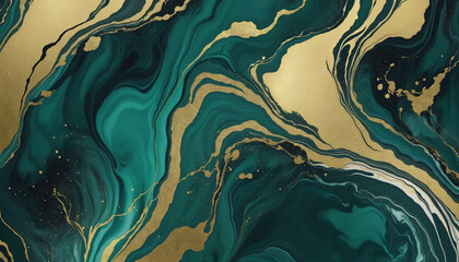 Wall Mural - Abstract dark green and gold marble texture with gold splashes, navy luxury background, Natural luxury abstract fluid art watercolor in alcohol ink technique