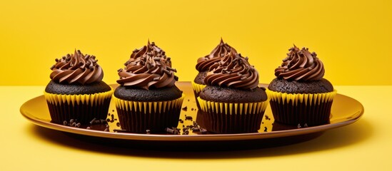 Fototapete - Delicious Cupcakes Topped with Decadent Chocolate Frosting on Elegant Plate