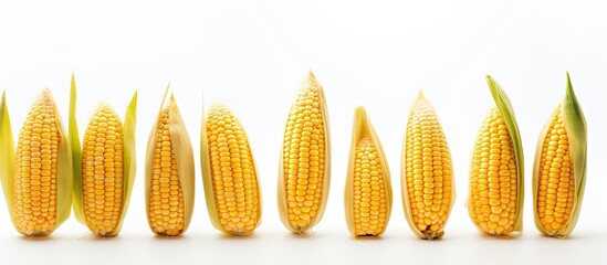 Poster - Vibrant Corn on White Background, Fresh and Healthy Ingredient for Recipes and Cookbooks