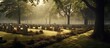 Silent Remembrance: A Serene Cemetery Landscape with Rows of Headstones Lush Green Surroundings