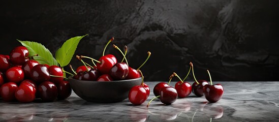Aufkleber - Luscious Cherries in a Bowl and Fresh Cherries on Wooden Table