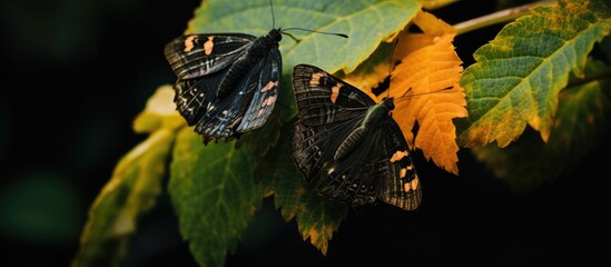 Poster - Vivid Butterflies Perch Gracefully on a Green Leaf in the Soft Light of a Summer Day