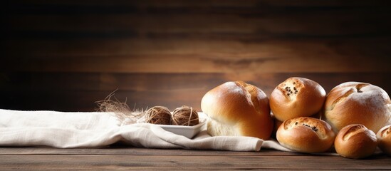 Aufkleber - Assorted Bread Rolls Displayed on Rustic Wooden Table for Bakery Concept