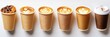 © Planum - Pair of paper take-out cups filled with several kinds of coffee. Generative Ai.