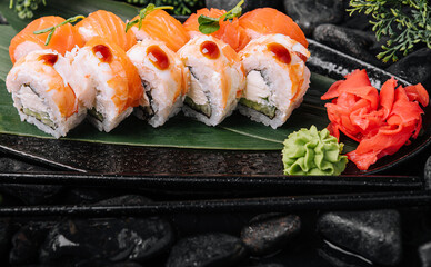 Wall Mural - sushi rolls with shrimp and salmon