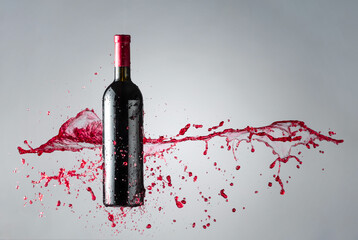 Wall Mural - Bottle of red wine and splashes.