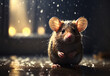 Cute little mouse in shower rain