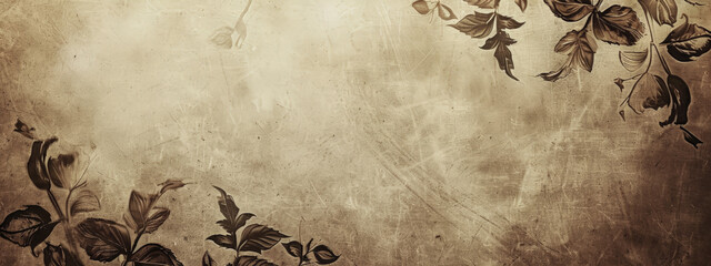Wall Mural - A faded, old photograph of a flowery background with a few leaves