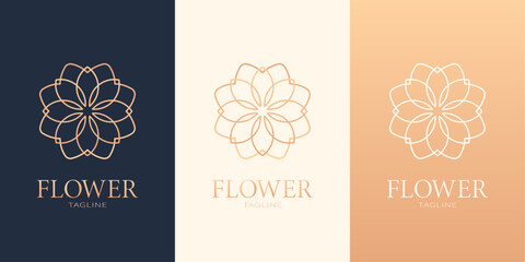 Wall Mural - Flower logotype. Logo set with three variants in different colors. Best for web, print, polygraphy, businesscards, signboards, logo and branding design. Nature logo concept.