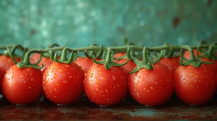 Wall Mural - branch ripe tomatoes in drops of water