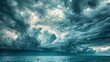 Dramatic thunderstorm clouds over open sea background