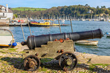 Fototapeta Londyn - Old cannon on quayside at Dartmouth. England
