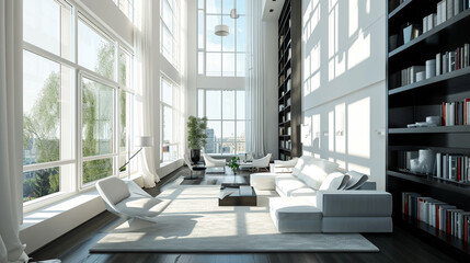 Wall Mural - office interior with white walls and gray sofas 