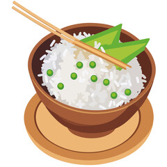 Bowl of rice with chopsticks as vector illustration | Perfect for asian chinese japanese thai cuisine menu card