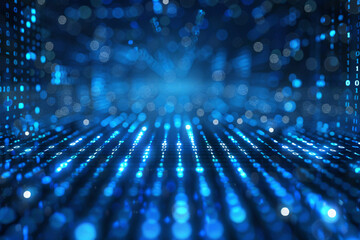 Illuminated binary code on a blue backdrop