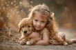 © steevy84 - Little girl hugs his cute puppy dog.