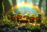 Fototapeta  - Magical leprechauns with pot of gold in enchanted forest