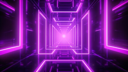 Wall Mural - Another 3D render displays a bright pink-violet neon abstract background with glowing panels illuminated by ultraviolet light, depicting futuristic power-generating technology.