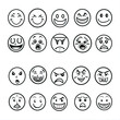 © Lila Patel - Emoji Extravaganza - Expressive Emoticons. Multiple. Vector Icon Illustration. Icon Concept Isolated Premium Vector. Line Art. Black Outline. White Background.