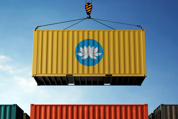 Wall Mural - Kalmykia trade cargo container hanging against clouds background