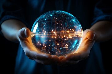 Globo de mano con tecnología de conexión. Tecnología Metaverse. Tecnología de última generación. Conexión de red global, ciencia, innovación y tecnología de la comunicación.