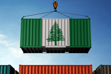 Wall Mural - Norfolk Island trade cargo container hanging against clouds background