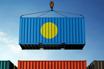 Wall Mural - Palau trade cargo container hanging against clouds background