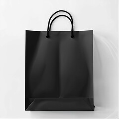 Black paper shopping bag mockup template on white background. Black gift or package with handle, for product presentation in shop and online store