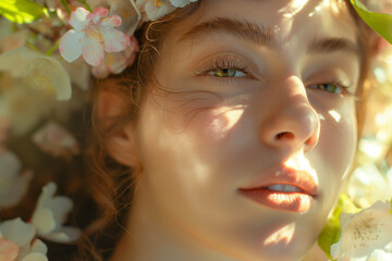 woman wearing a flower crown Frau trägt eine Blumenkrone 花冠をかぶった女性