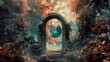 Parallel Realms: Doorways to Different Worlds in a Mystical Forest.