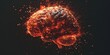 digital human brain with orange splash glow, artificial intelligence, black background, technology, banner