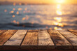 Wooden table in front of sea and sunset - can be used for display or montage your products