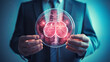 © juraj - Doctor holding human body hologram with human organs in health concept