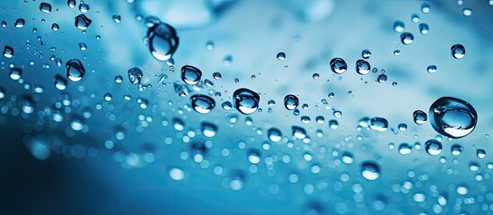 Poster - Glistening Water Droplets Captured on Vibrant Blue Background