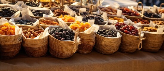 Poster - Bountiful Harvest: Table Laden with Variety of Fresh Fruits and Nuts