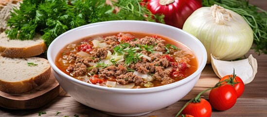 Canvas Print - Hearty Homemade Soup - Nutritious Bowl with Savory Meat & Fresh Vegetables