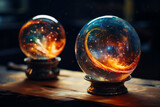 Fototapeta Kosmos - Magic spheres of fortune teller with galaxy inside, mind power concept