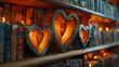 A bookshelf scene with heart-shaped cutouts revealing classic love stories, appealing to literature lovers on Valentine's Day.