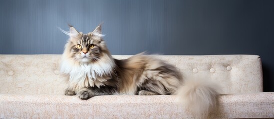 Wall Mural - Serene Tabby Cat Relaxing on Cushy Sofa in Cozy Living Room Setting