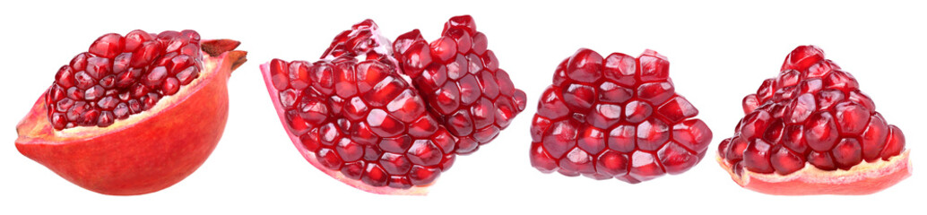 Wall Mural - Pomegranate halves and pieces isolated, transparent PNG, PNG format, cut out, collection, set