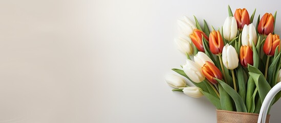 Poster - Exquisite Vase Filled with Vibrant Tulips Surrounded by Blooming Tulips