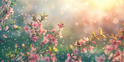  spring background with grass and flowers
