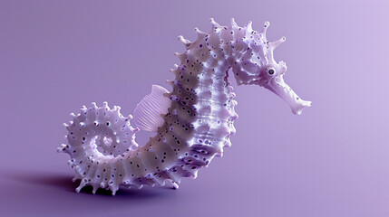 Wall Mural - A unique seahorse with intricate details, photographed against a solid lavender background, creating a visually striking composition.