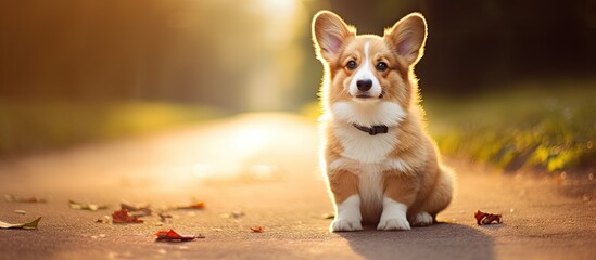 Poster - Adorable Puppy Sitting Gracefully on the Pavement in a Peaceful Moment