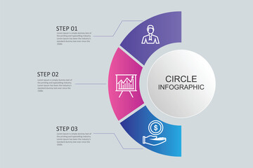 Wall Mural - Business infographic semicircle template with 3 options