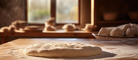 Sticker - Fresh Homemade Dough Prepared on Wooden Table Ready for Baking